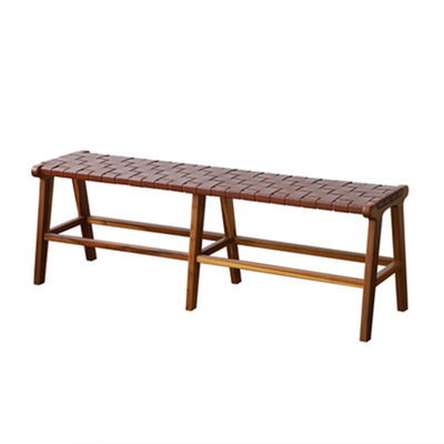 Loft Woven Long Bench | Timber Frame | Brown Mesh Leather Strip