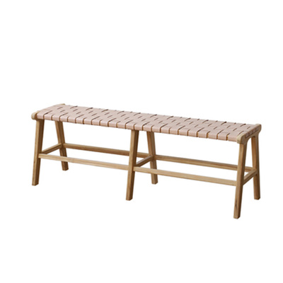 Loft Woven Long Bench | Timber Frame | Nude Mesh Leather Strip