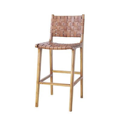 Lectory Knott Bar Stool | Pu Leather Mesh | Brown Strips Natural Elm Timber | 65cm