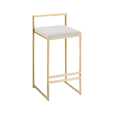 Minimalist Bar Stool | Bended Iron Rods with Velvet Cover | Gold Frame + White Seat