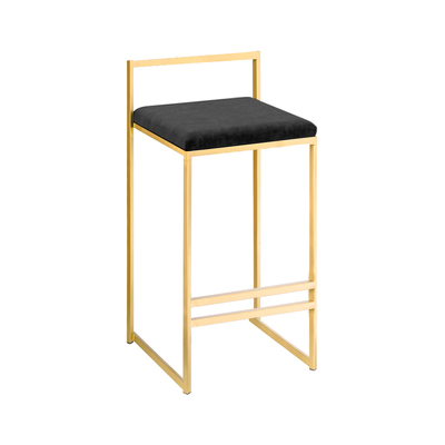 Minimalist Bar Stool | Bended Iron Rods with Velvet Cover | Gold Frame + Black Seat