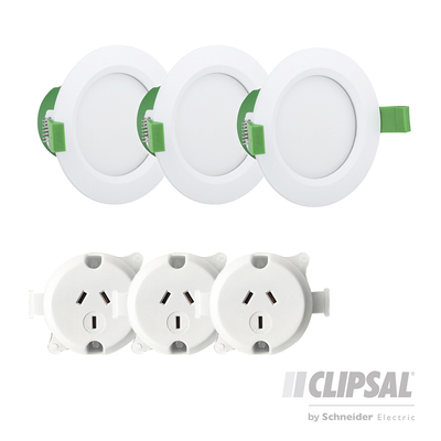 Clipsal 9W Dimmable Downlight Kit Bundle | 10 Downlights + 10 Surface Sockets