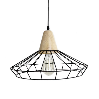 Industrial Loft Metal Wire Cage Pendant Light | Wooden Block Art Ceiling Lights