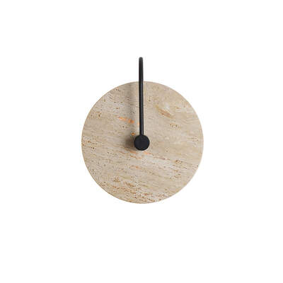 LED Wall Lamp | Sandy Disc | Yellow Travertine | Stone Disc with Black Holder | 25cm