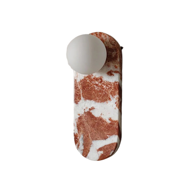 LED Wall Lamp | Oval Bulgari Marble |  Frost Glass Shade | 10x27cm | Red Base With White Crystalline Patches