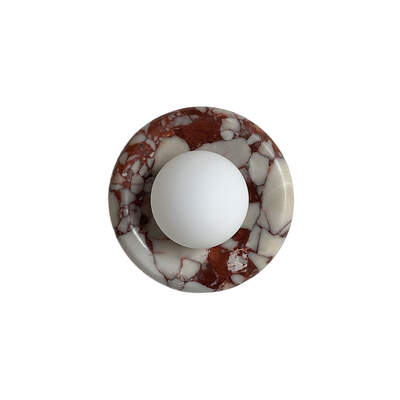 LED Wall Lamp | Round Bulgari Marble | Frost Glass Shade | 20cm | Red Base With White Crystalline Patches