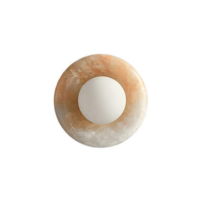 LED Wall Lamp | Round Bulgari Marble | Frost Glass Shade | 20cm |White Jade Stone