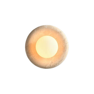 LED Wall Lamp | Round Bulgari Marble | Frost Glass Shade | 20cm | Yellow Travertine 