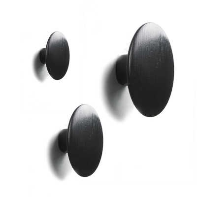 Dots Coat Hook | Ink Black | Hat Jacket Round Wooden Wall Mount Cloth Hanger