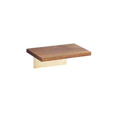 Floating Wall Shelf | Floating Rack | Brass Gold With Walnut Panel 12x30cm