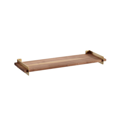 Floating Wall Shelf | Floating Rack |Brass Gold With Walnut Panel | 18x60cm