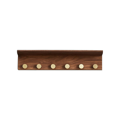 Floating Wall Shelf | Floating Rack - Dot Hooks | Walnut With Brass Gold | 12x14x60cm