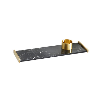 Floating Wall Shelf | Floating Rack - Pinch | Brass Gold With Black Marble Panel 