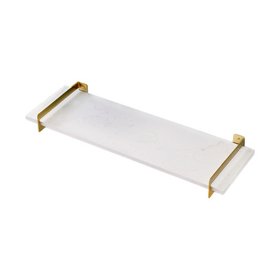 Floating Wall Shelf | Rectangular Brass Holder | Brass Gold With White Marble Panel