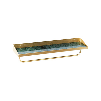 Floating Wall Shelf | Tower Rack | Brass Gold With Marble Panel12x50cm