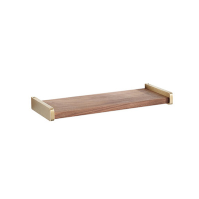 Floating Wall Shelf | Floating Rack - Pinch | Brass Gold With Walnut Panel 