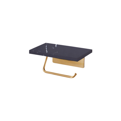 Floating Wall Shelf | Toilet Roll Rack | Brass Gold With Black Marble Panel 