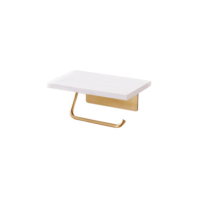 Floating Wall Shelf | Toilet Roll Rack | Brass Gold With White Marble Panel 
