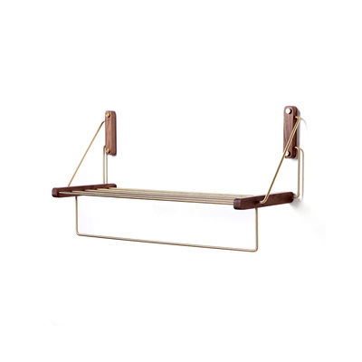Floating Wall Shelf | Tower Rack | Walnut With Brass Gold