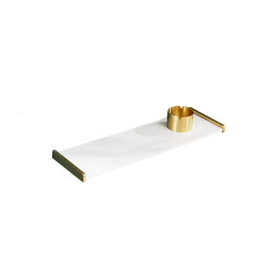 Floating Wall Shelf | Floating Rack - Pinch | Brass Gold With White Marble Panel