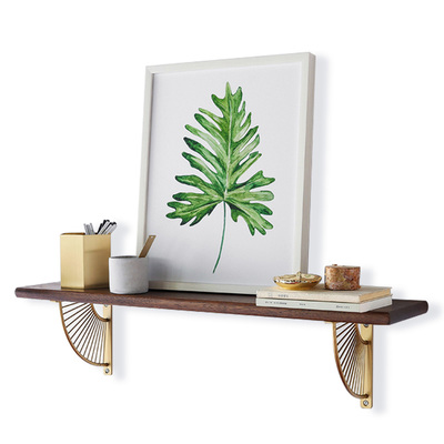 Scandinavian Mid-Century Modern Wall Rack | Brass Walnut Floating Shelf