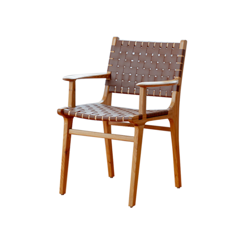 Shufan Brown Loft Woven Dining Chair, Leather And Timber Dining Chairs